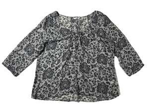 Reitmans Women’s Size XL V-Neck Tie Up Paisley Blouse Gray
